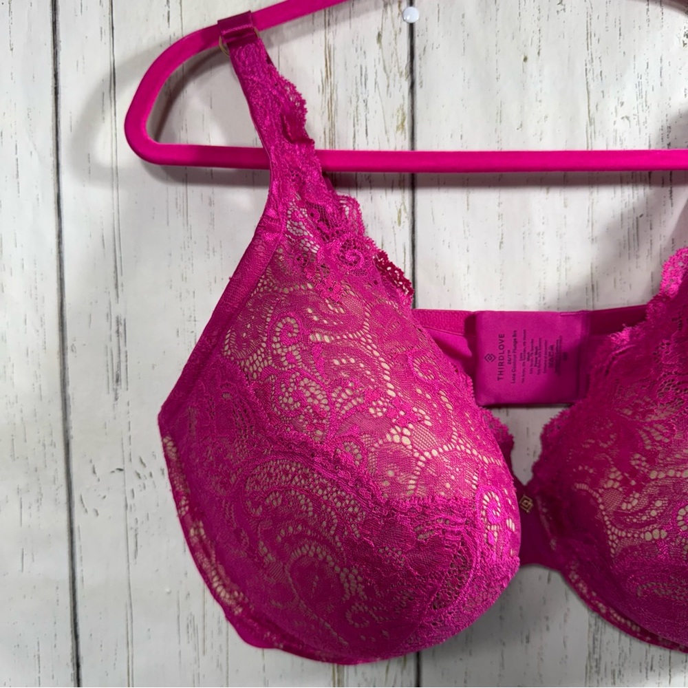 ThirdLove Lace Contour Plunge Bra Pink Over Beige Lace Coquette Underwire Padded - Picture 2 of 13